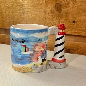 Bar Harbor Coffee Tea Ceramic Mug Cup Beach Lighthouse Sailboats Seagulls